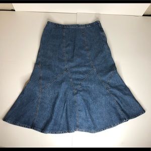 Avenue Long Denim Patchwork Skirt